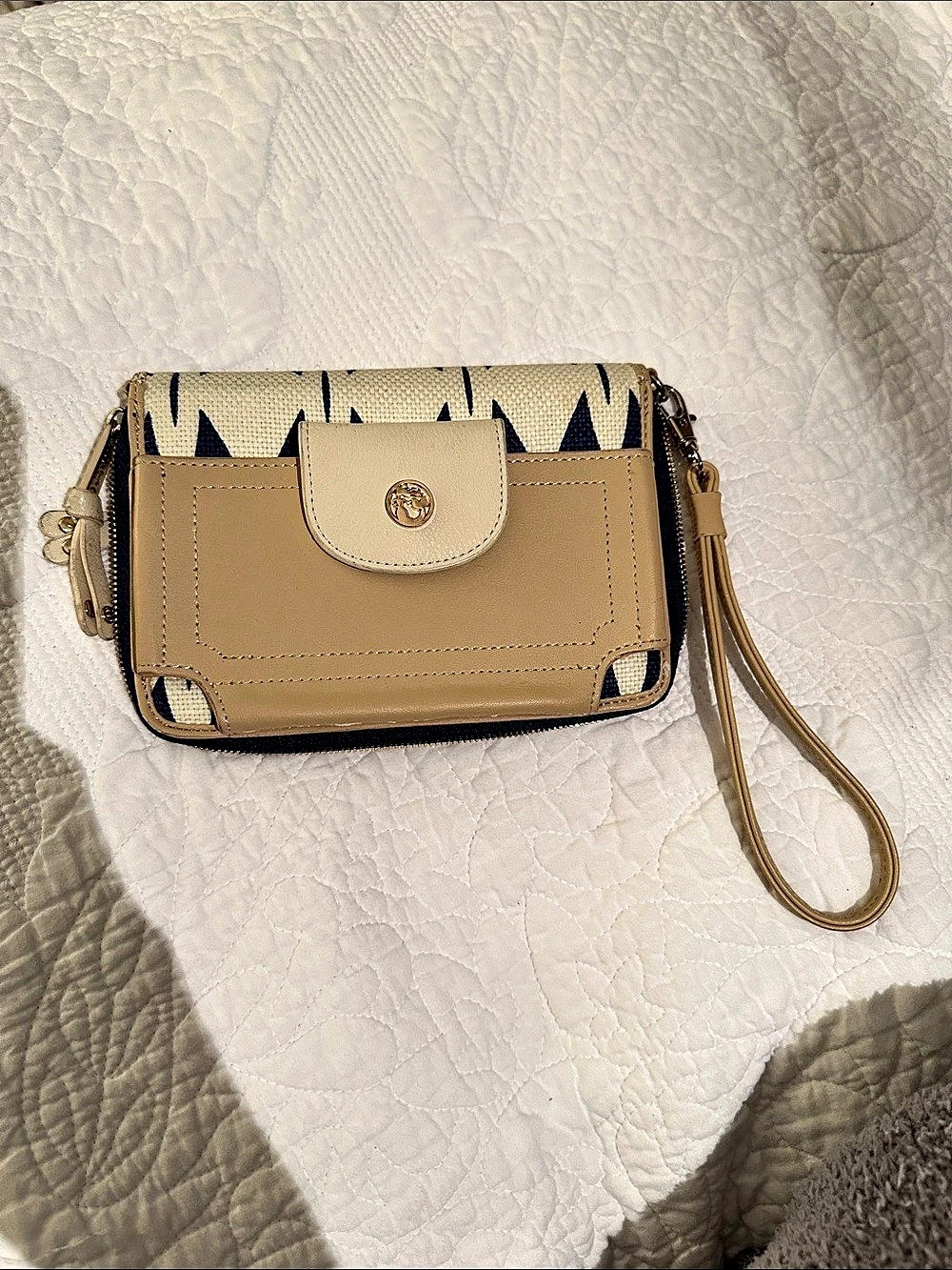 Dooney & Bourke Geometric Zip Wristlet in Blue & Beige